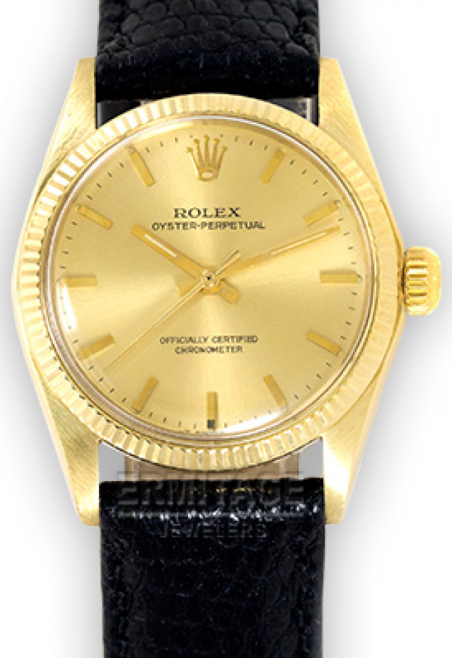 Rolex 6551 Yellow Gold on Strap, Fluted Bezel Champagne with Gold Index